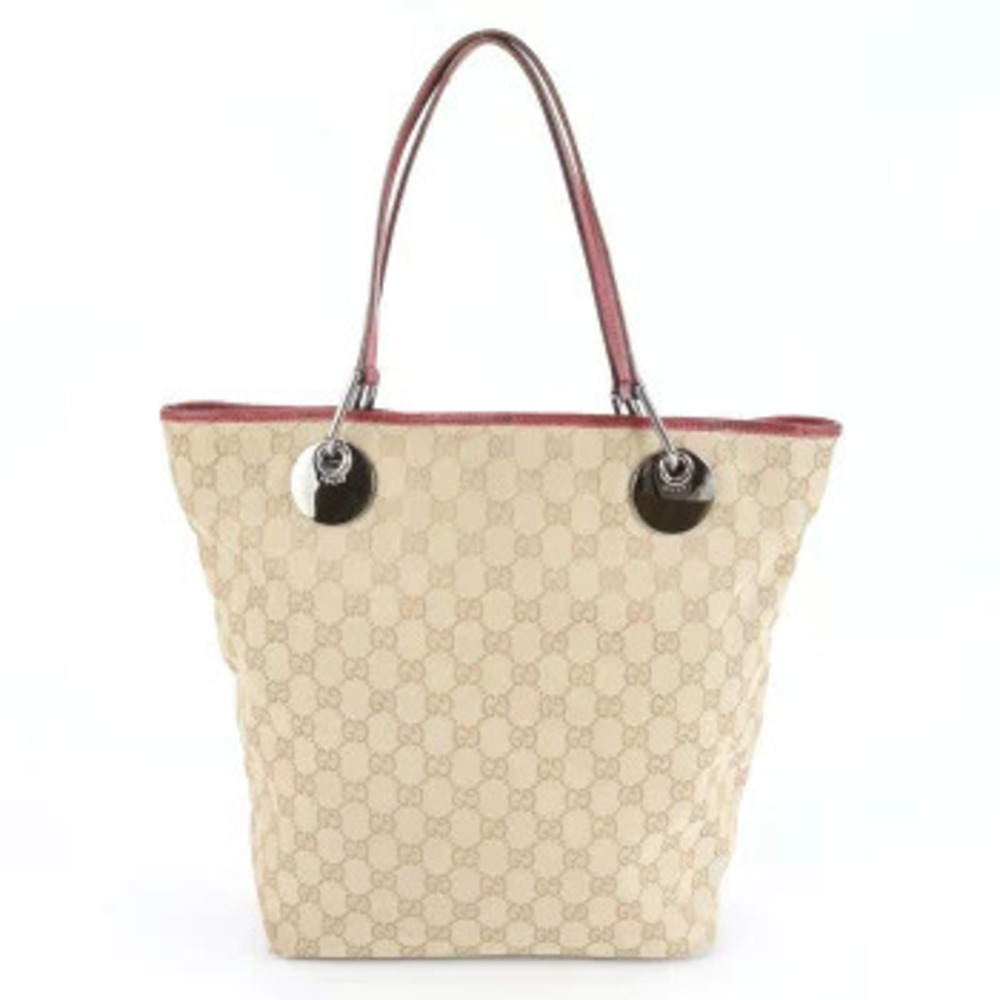 Gucci Abbey GG Canvas Leather 2Way Shoulder Tote Bag Red Brown